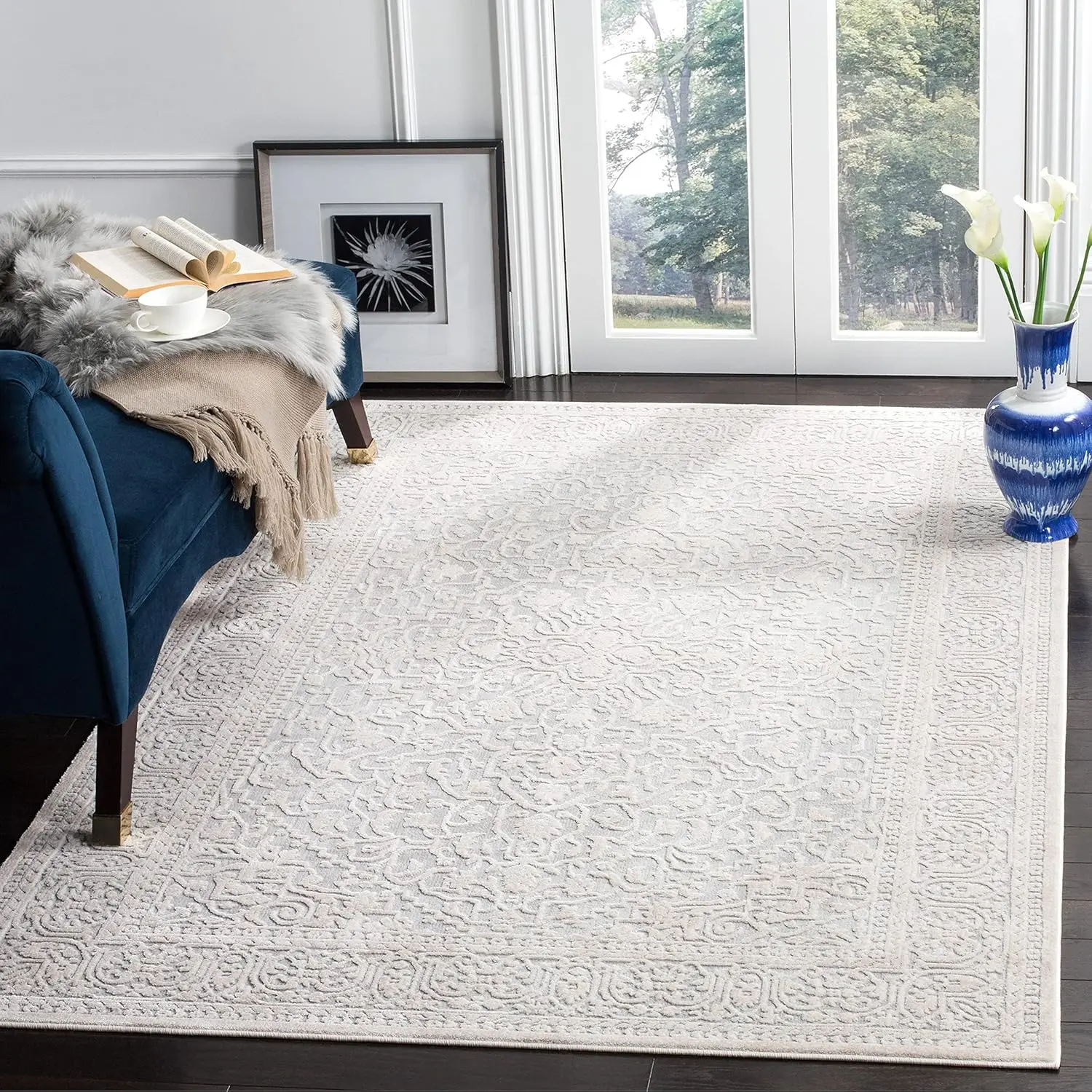 

SAFAVIEH Reflection Collection Area Rug - 10' x 14', Light Grey & Cream, Vintage Distressed Design