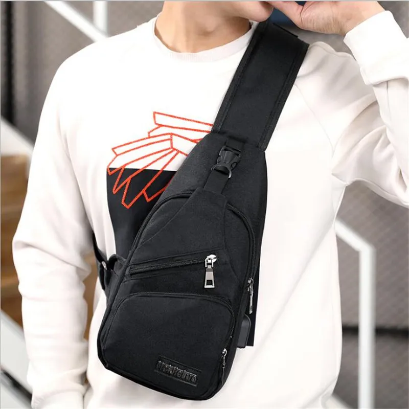 Men Anti Theft Chest Bag Shoulder Bags Short Trip Messengers Bags Men\'s Leather Sling Pack USB Charging Crossbody Package School