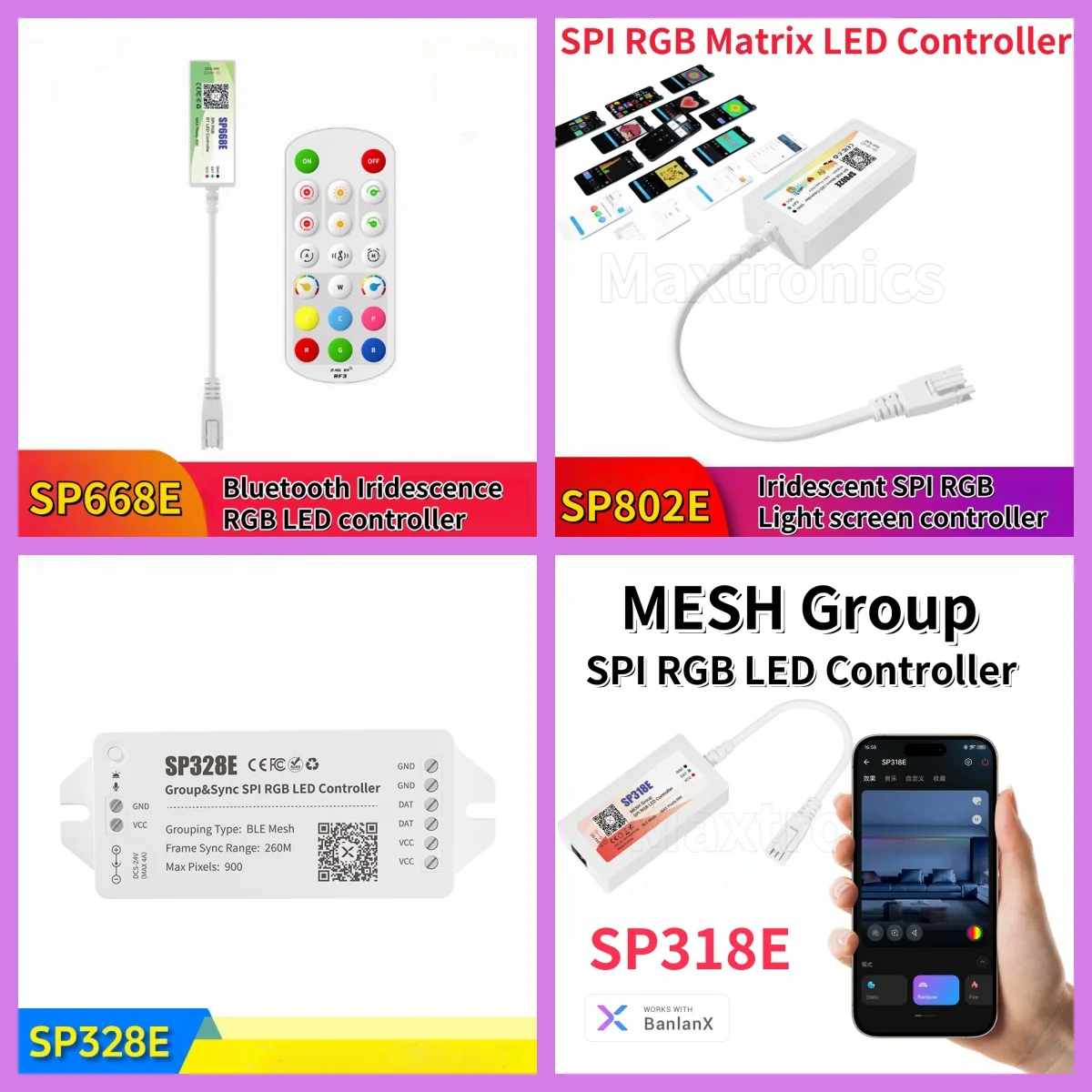 

Красочная сетчатая группа SPI RGB/приложение/дистанционное управление/Bluetooth светодиодная лента DC5-24V DIY Visual SP318E/SP328E/SP668E/SP802E