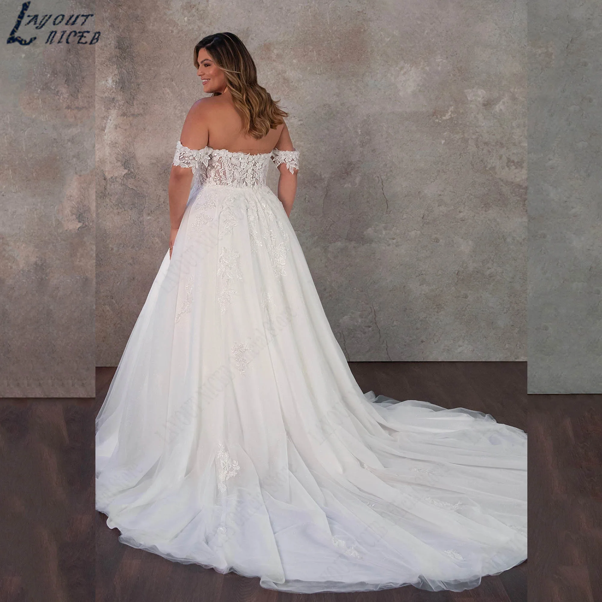 Off Shoulder A-line Plus Size Wedding Dress Romantic Sweetheart Bride Gown Backless Tulle Appliques vestidos de novia Customized