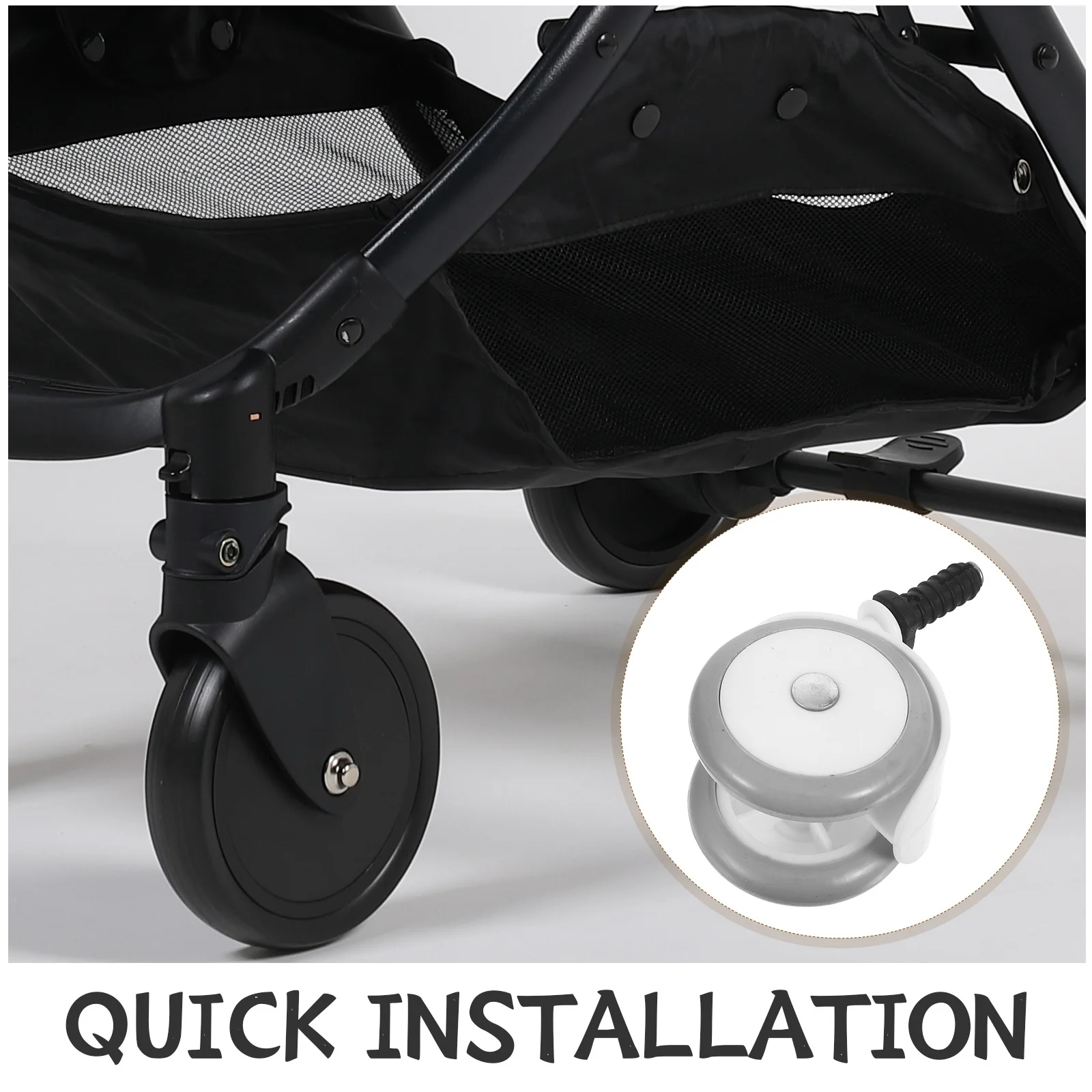 4Pcs Infant Stroller Wheel Replacement Heavy Duty Swivel Casters Easy Install Tool Free Removal Quiet Operation for Toddler