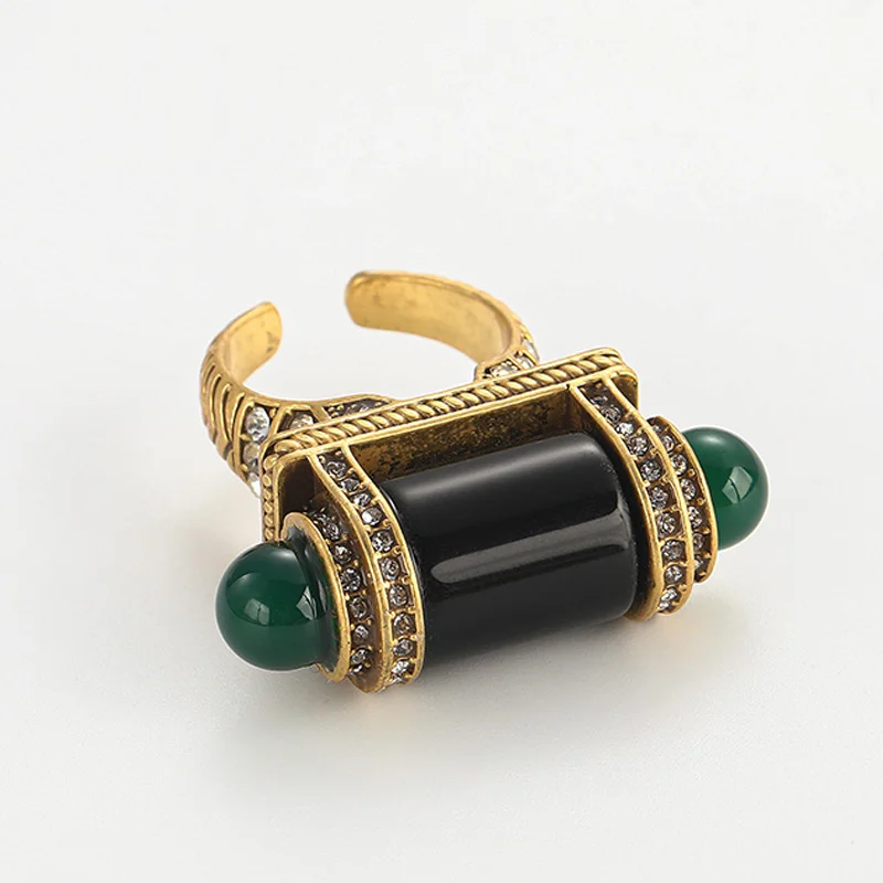 18K Gold-Plated Onyx Statement Ring for Women