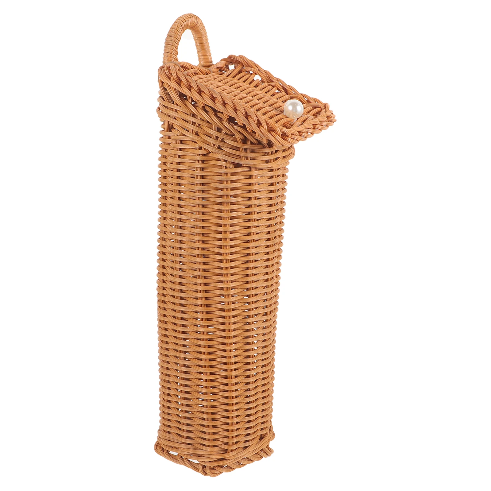 

Rattan Hanging Basket for Kitchen Bathroom Storage Black B Woven Wall Mount Decor Plastic Sundries Holder Retro Style