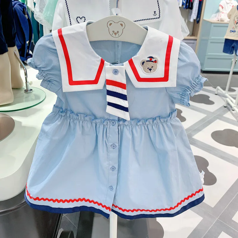 Summer New Girls' Dress Korean Version Children's Clothing Baby Nautical Collar Dress 2026