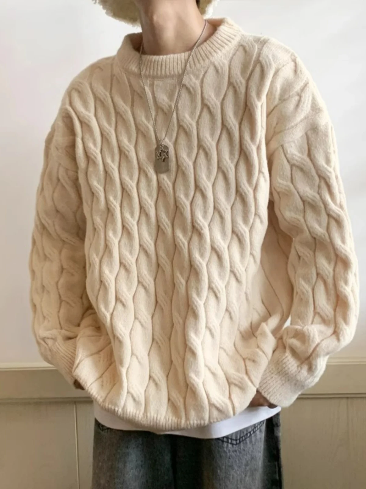 

i Color Tweed High End Feeling Very Attractive Men's Sweater Autumn Winter plus Size Inner round Ne Knitted irt