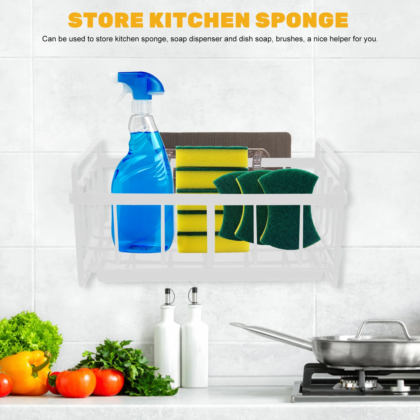 

Kitchen Sink Sponge Holder Strong Carbon Steel Organizer Drain Rack Soap Tray Sponge Cleaner Storage Kitchen Sink Accessories