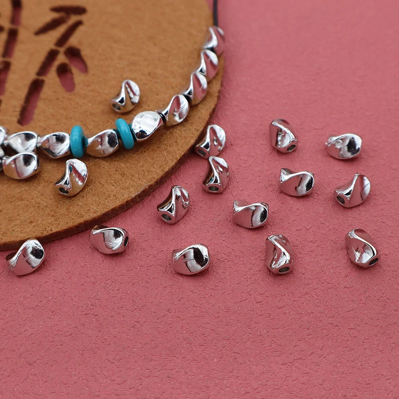 50pcs/lot Plated Rhodium Color Irregular Twisted Loose Beads 6.5x5mm Fashion Jewelry Metal Bead Spacers DIY Bracelets Nekclace