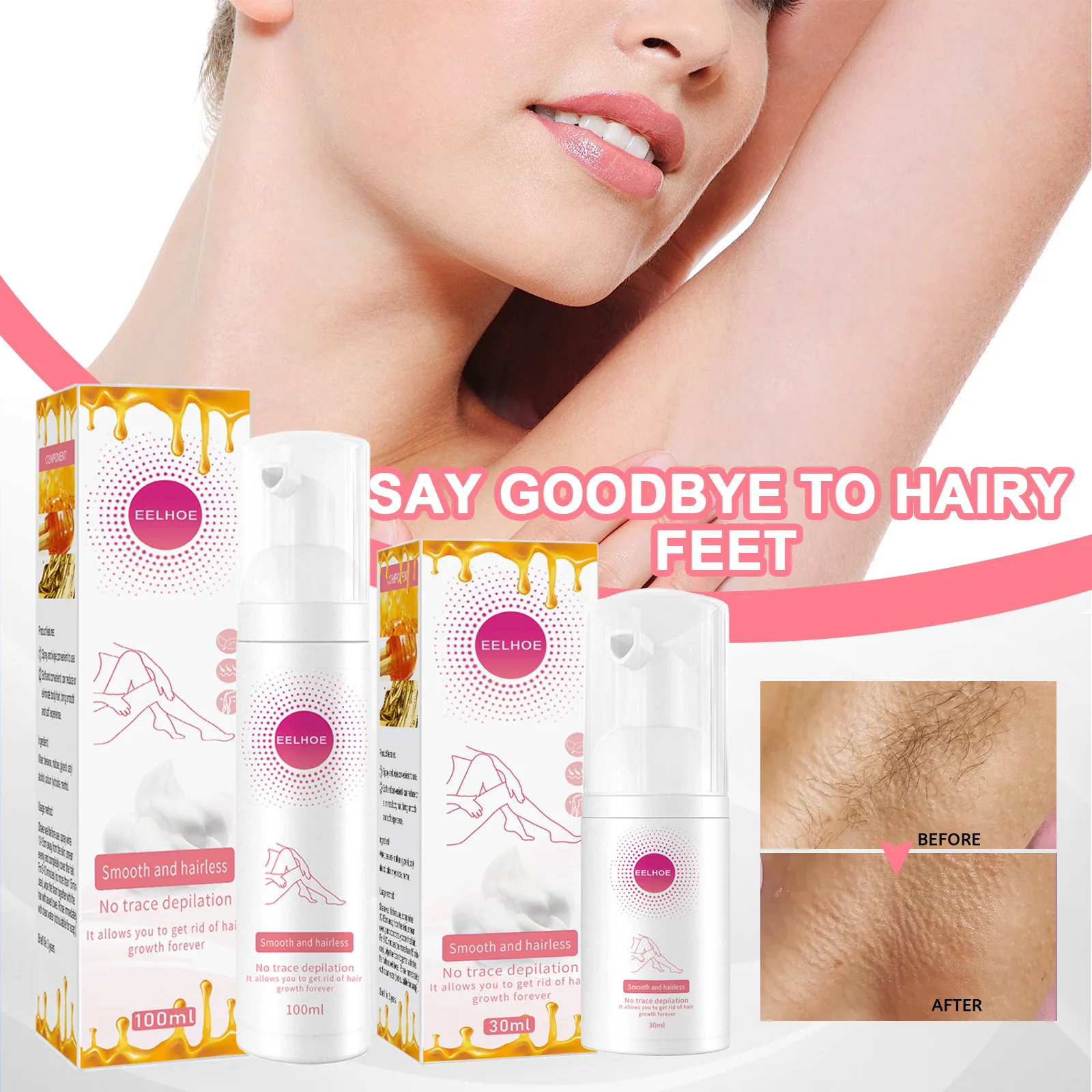 EELHOE Honey Mousse Hair Removal Spray Body Foam for Armpit and Leg Hair RemovalGentle and non-irritating skin care tools