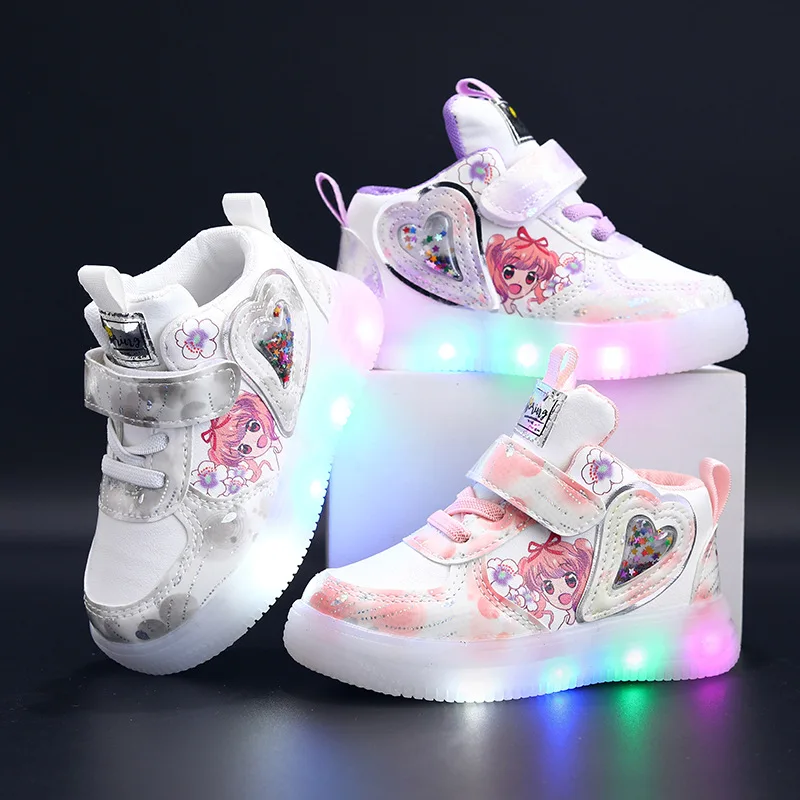 Zapatos con luz LED para niños de 1 a 6 años, zapatillas deportivas para niñas, zapatos informales de suela suave para caminar para bebés