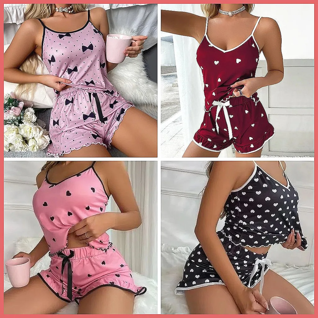 

Sexy Women's Lace Pajama Set with Suspenders, Summer Shorts Sleepwear & Loungewear
