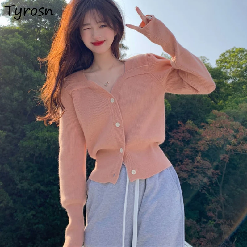 

Cardigan Women V-neck Design Lovely Korean Style Colleges Sweet Slim Simple All-match New Casual Fashion Spring Cozy Daily Ins