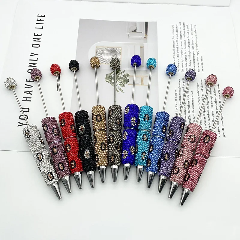 50pcs Rhinestones Bead Pen Beadable Ballpoint Pen Smooth Writing 1.0mm Rollerball Pens School Office Supplies Korean Stationery