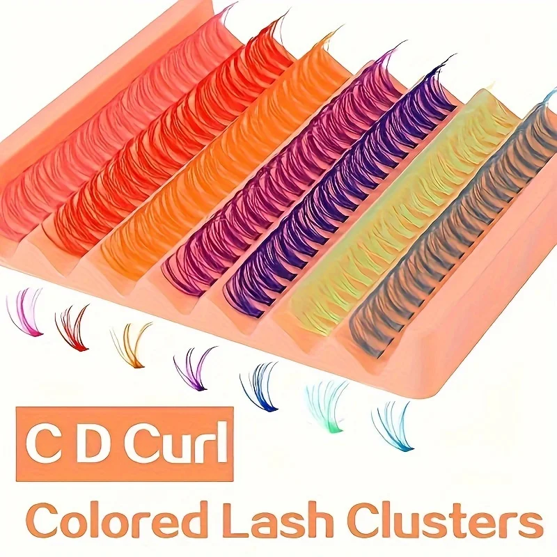 140 pieces of 14mm D curly colored cluster eyelashes, personal eyelashes, personal DIY eyelash expansion kit at home (7 colors)