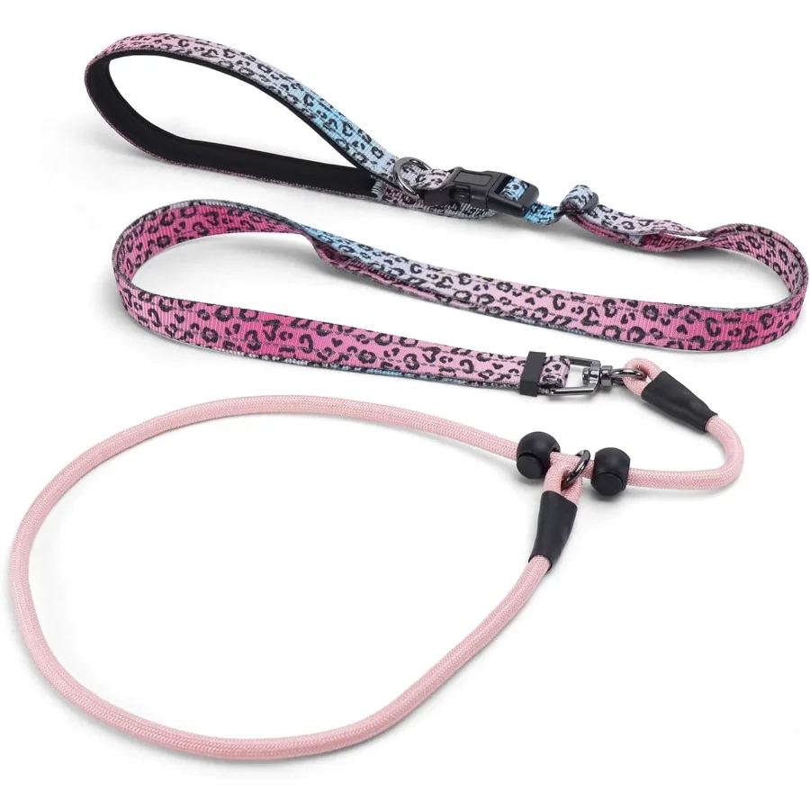 이중 손잡이가 있는 슬립 리드 개 목줄, 노풀 반사 훈련용 목줄, 매듭 없는 회전식 헤비듀티 디자인, 소형 및 중형견용