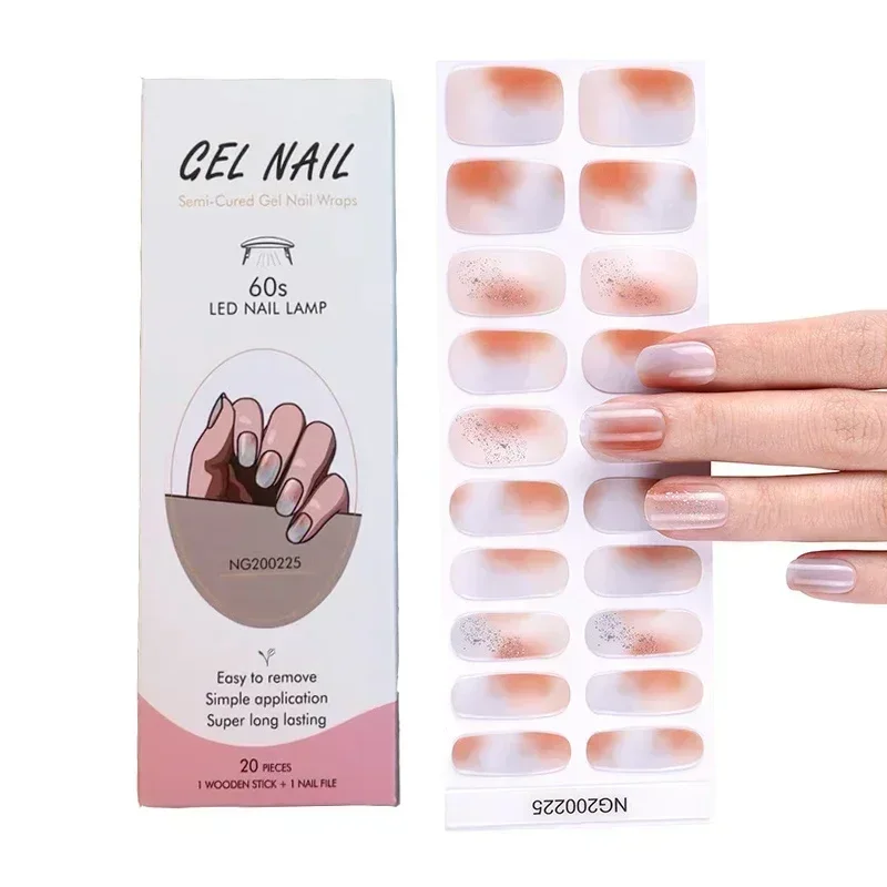 French Semi-Cured Gel Nail Wraps Color Adhesive Manicure Decor Waterproof Long Lasting Gel Nail Art Stickers Set UV Lamp Need