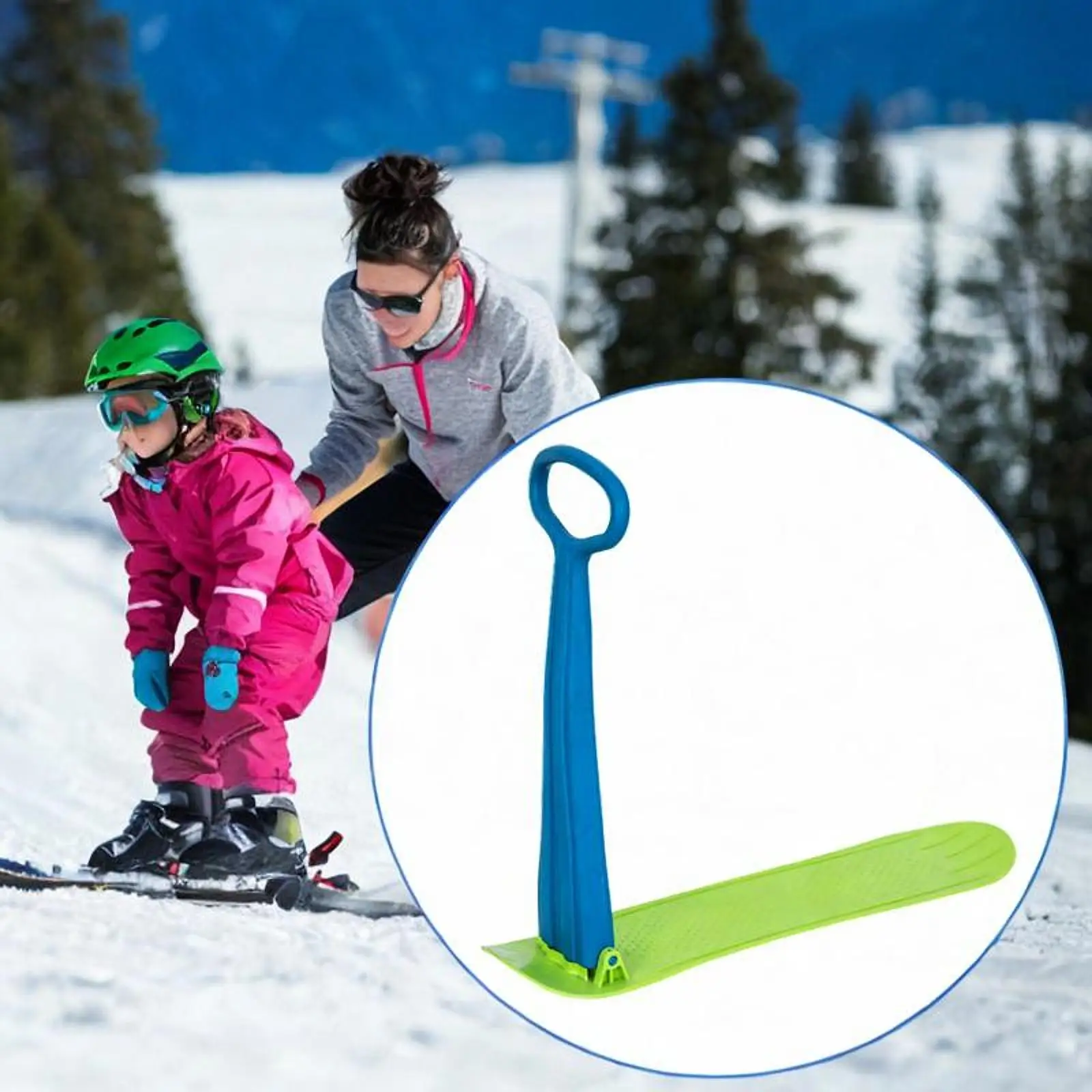 Foldable Snow Sled Board Compact Winter Fun Ski Skate Snowboard with Handlebar Outdoor Sports for Kids Children Teenagers