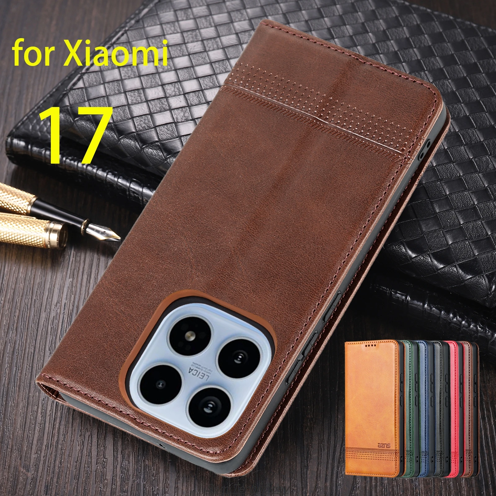 

Роскошный кожаный чехол с магнитной адсорбцией для Xiaomi 17 Xiaomi 17 6,3 дюйма, откидная крышка, защитный чехол Capa Fundas Coque