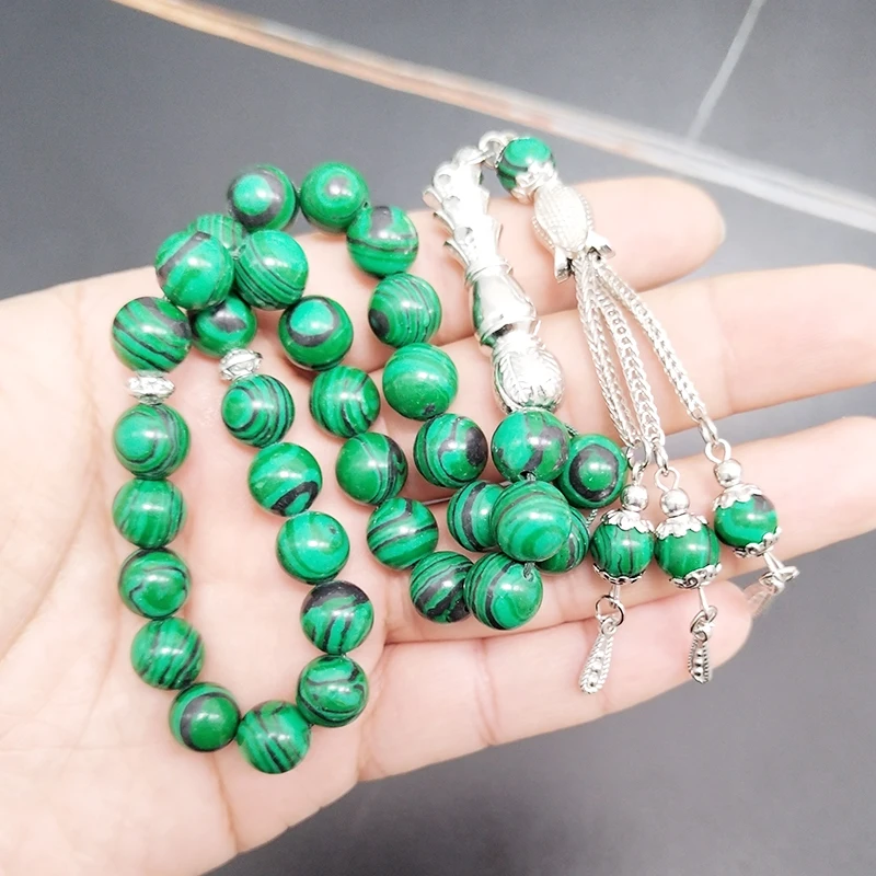 Tasbih Green Malachite Muslim men bangles Islamic prayer beads arabic fashion bracelet ramadan Eid gift Turkly style misbaha