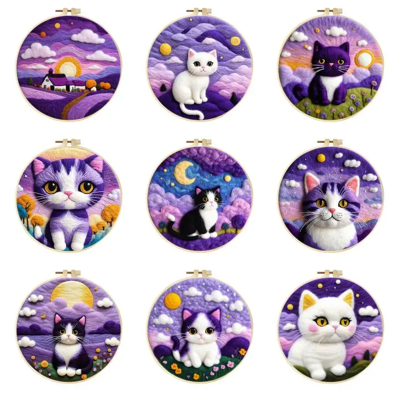 

Moon Cat Needle Felt Starter Kits For Adults Diy Wool Felting Painting Beginners Kit Embroidery Frame Wool Needlework Crafts