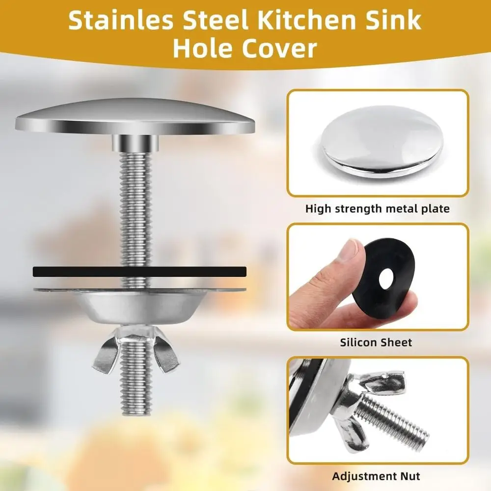 Sturdy & Reliable Black Silver Sink Hole Cover Stainless Steel M6 Sink Tap Hole Cap Sink Plug