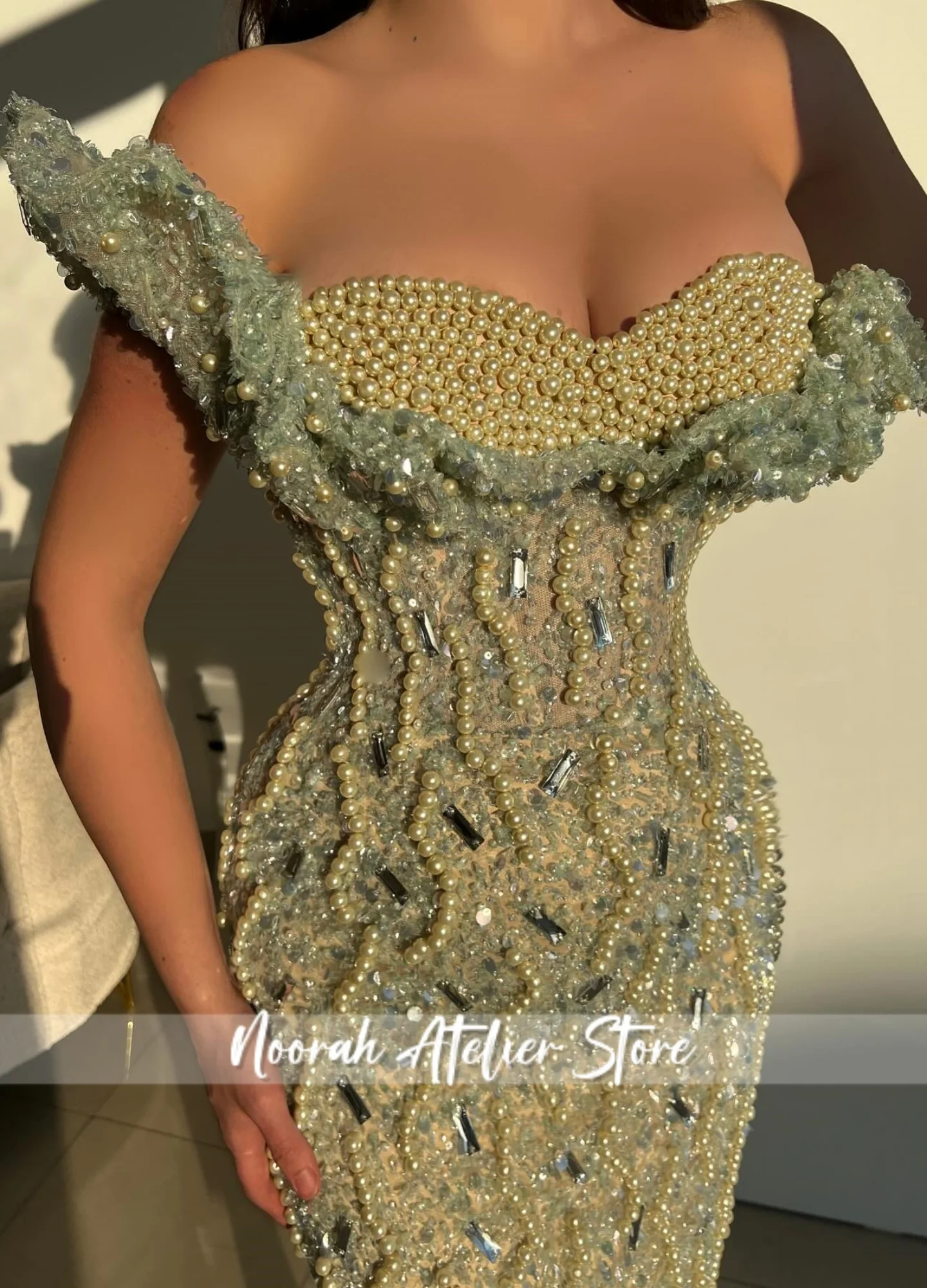 New Green Dubai Sequin Pearls Evening Dresses 2025 One Shoulder Wedding Dresses Prom Gown فساتين سهرة Formal Dress Customized