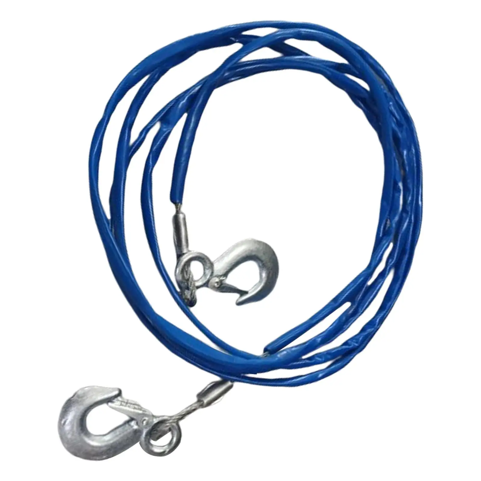 Tow Rope Strap 3 Tons Heavy Duty Blue Metal Wire Cable with Hooks for Offroad Vehicle Boat Recovery