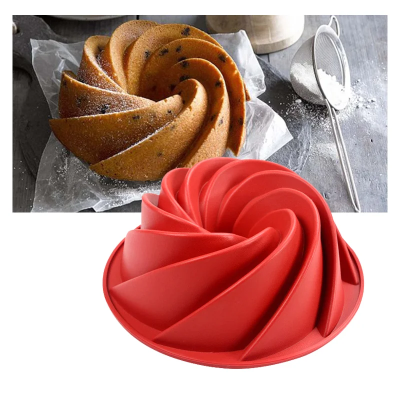 3D Large Spiral Shape Silicone Bundt Cake Pan 10- inch Bread Bakeware Mold baking Tools Cyclone Shape Cake Mould DIY Baking Tool