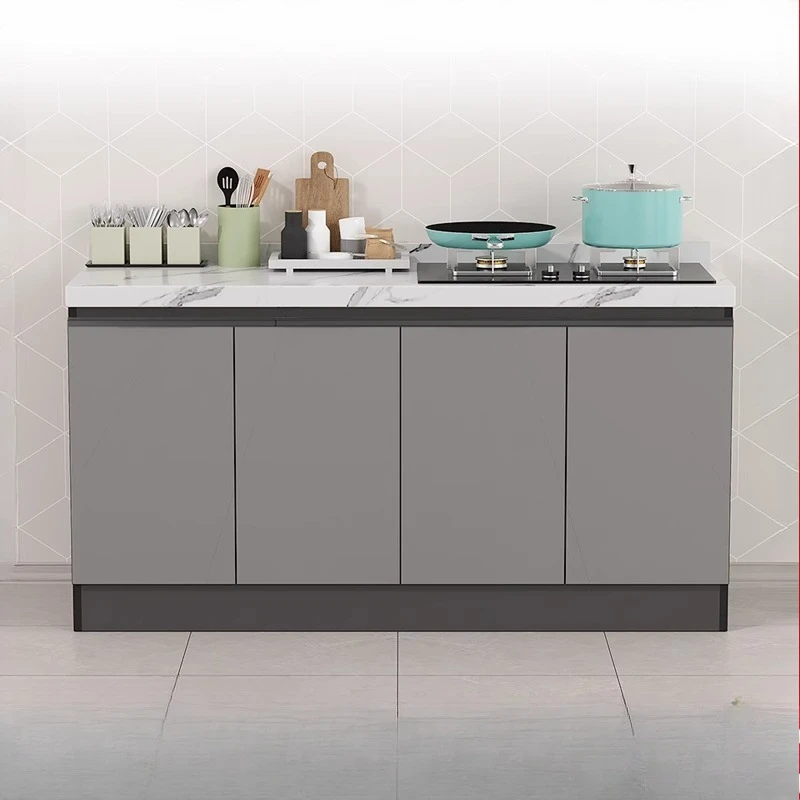 

Slate Kitchen Cabinet Household Simple Integrated Stainless Steel Stove PET Door Integrated Kitchen Rental Sink