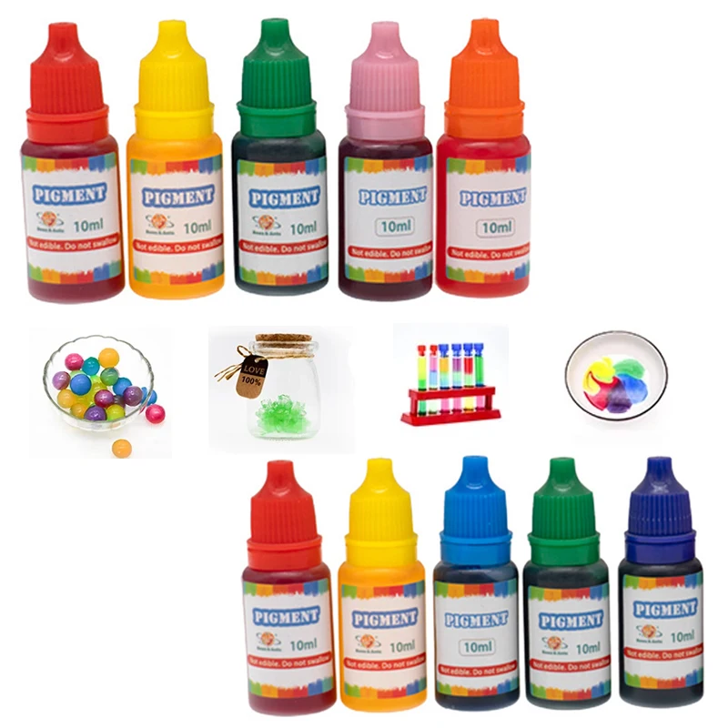 10ml 5color/Set Children\'S Science Experiment Food Grade Pigment Water Oil Plasticine Slime Color Pigment DIY Soap Mold Plaster