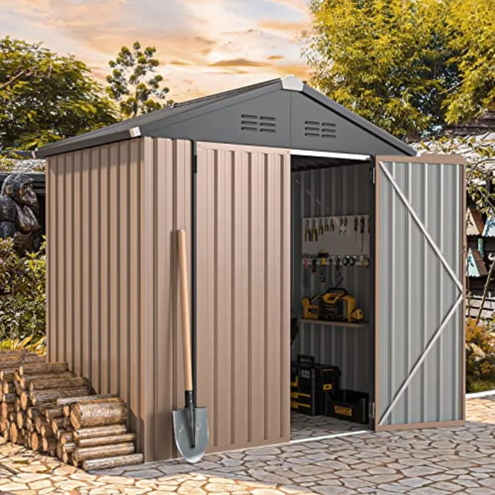 

6' X 4' Storage Shed, Metal Sheds & Outdoor Storage Clearance, Utility and Tool Garden Shed with Lockable Doors Outside Use