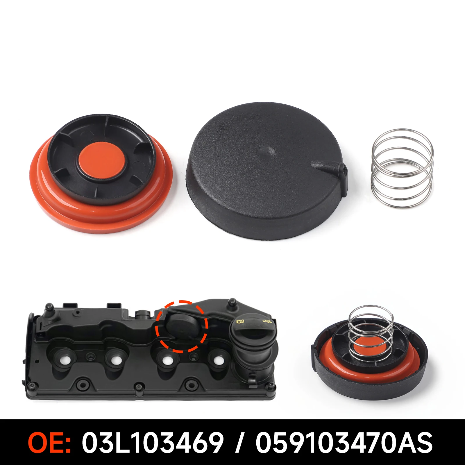 

For VW Audi A4 A6 Q5 VAG 1.6TDI 2.0TDI 3.0TDI Cylinder Head PCV Valve Cover Repair Kit 03L103469 PCV Valve Cover With Membrane