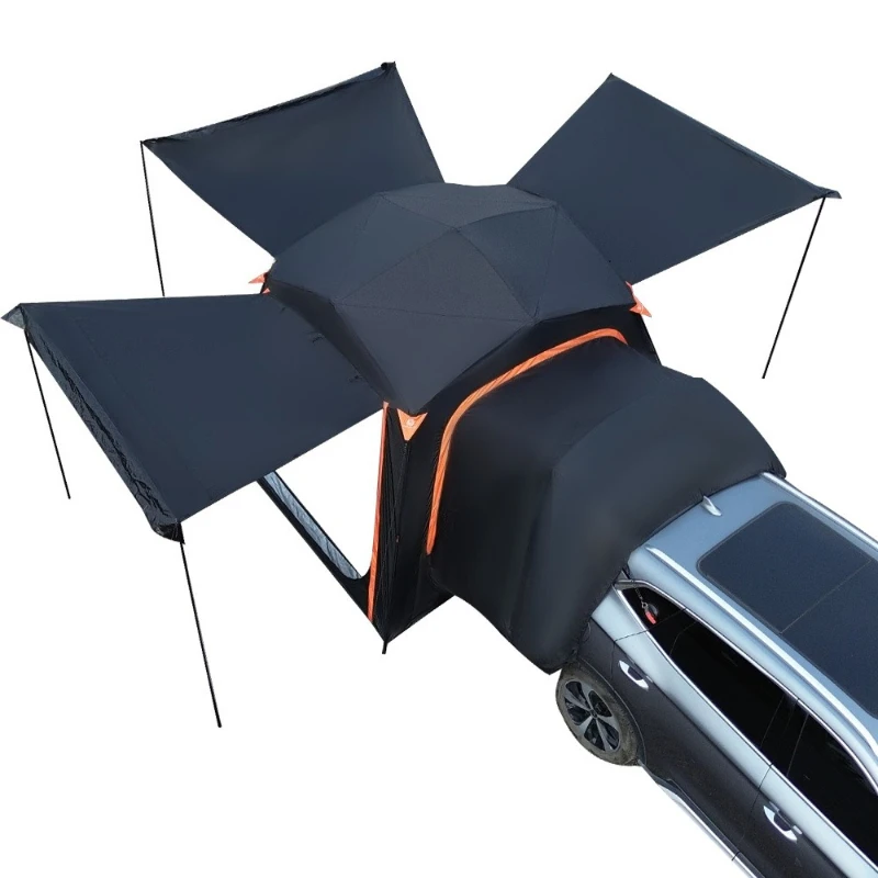 Quick open soft roof rear tent, double roof hydraulic top belt extension canopy waterproof awning camping
