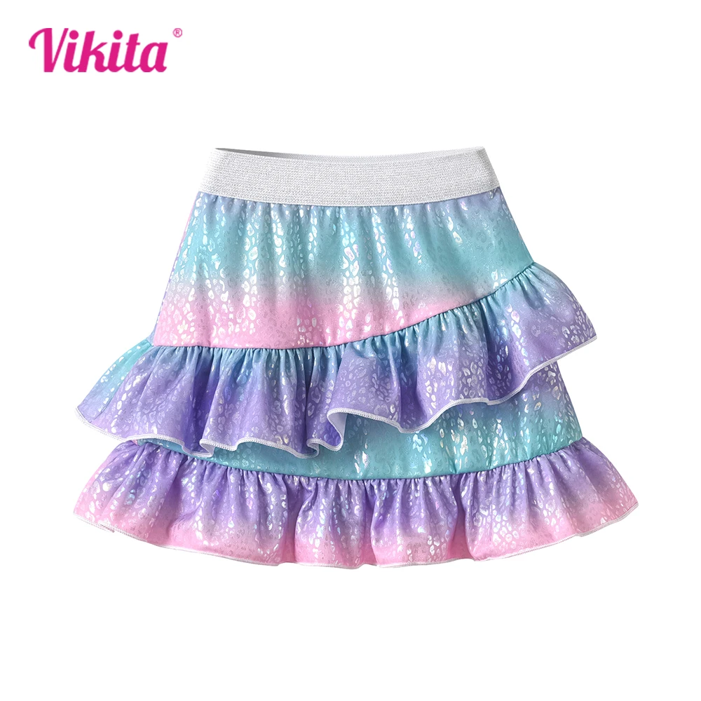 

VIKITA Children Colorful Gradient Skirt with Layered Ruffles Kids Charming Sparkly Birthday Party Performance Princess Skirts