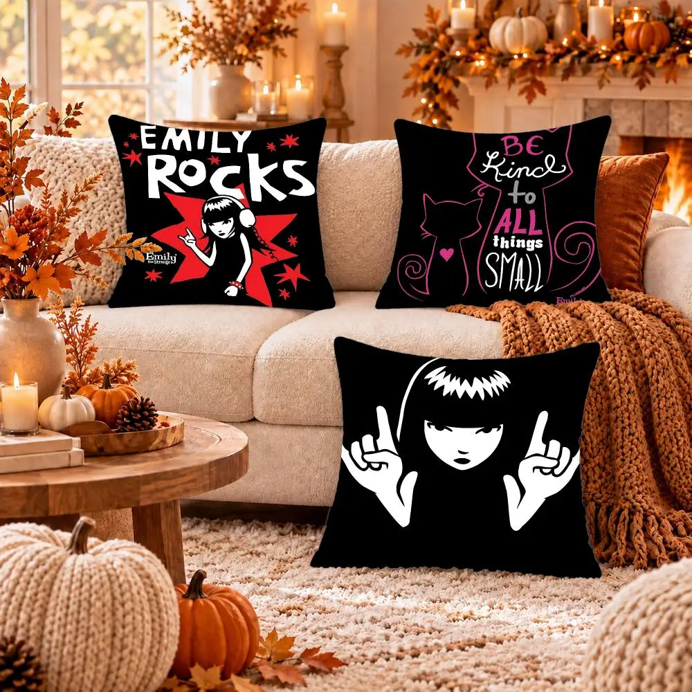 Comic E-Emily the Strange Cushion Cover Soft Plush Cushion Case Throw Pillowcase Cozy Home Sofa Bed Living Room Decor
