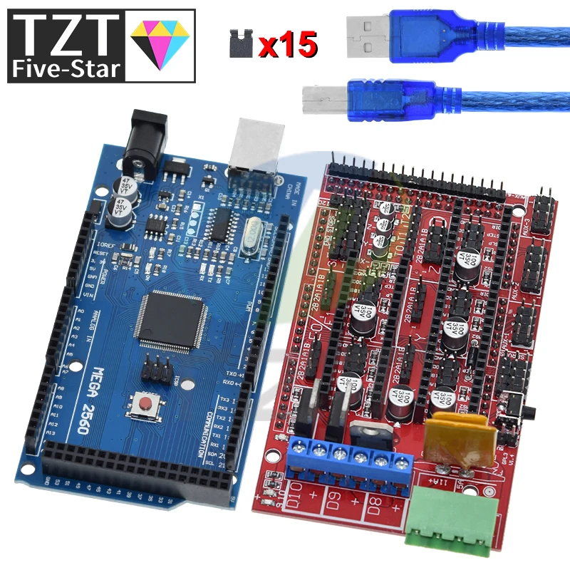 Imagem -05 - Tzt-mega 2560 r3 Mega Mega 2560 Mega 2560 Mega 2560 r3 Controlador Rmps 1.4 Controlador para Impressora 3d Arduino Kit Arduino