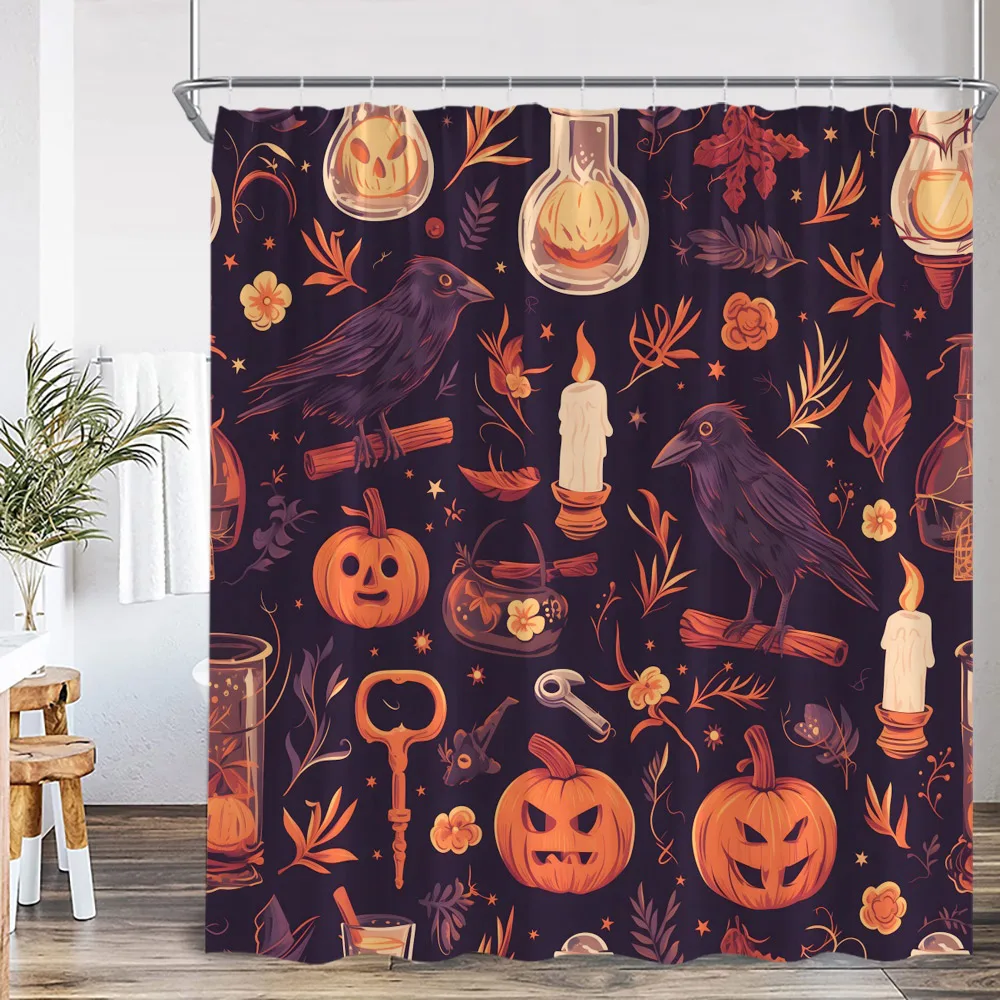 Cute Ghost Cartoon Pattern Shower Curtain Pumpkin Lantern Spectre Orange Pink Bathroom Decor Kid Happy Halloween Bathtub Curtain