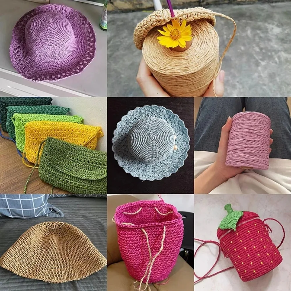 280-300m/Roll Summer DIY Raffia Straw Yarn Hand Knit Natural Colorful Threads Hand Knit Crochet HandBag