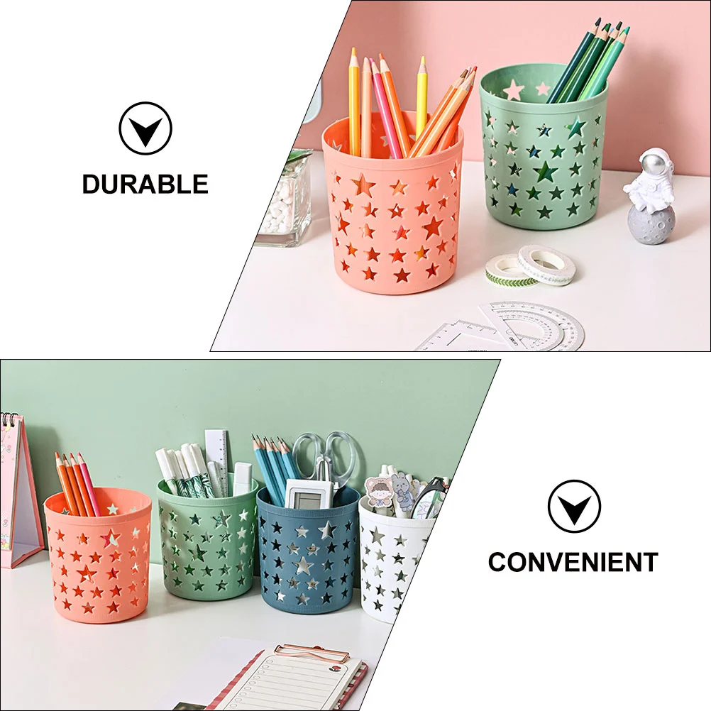 4 Pcs Plastic Storage Container Desktop Organizer Office Bucket Multifunction Pen Hollowed Holder