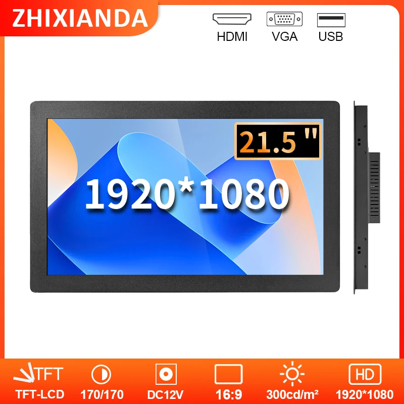 ZGIXIANDA 21.5 Inch 1920*1080 VESA Wall Mount Embedded Panel Industrial LCD DIisplay Capacitive TouchScreen Monitor HDMI VGA