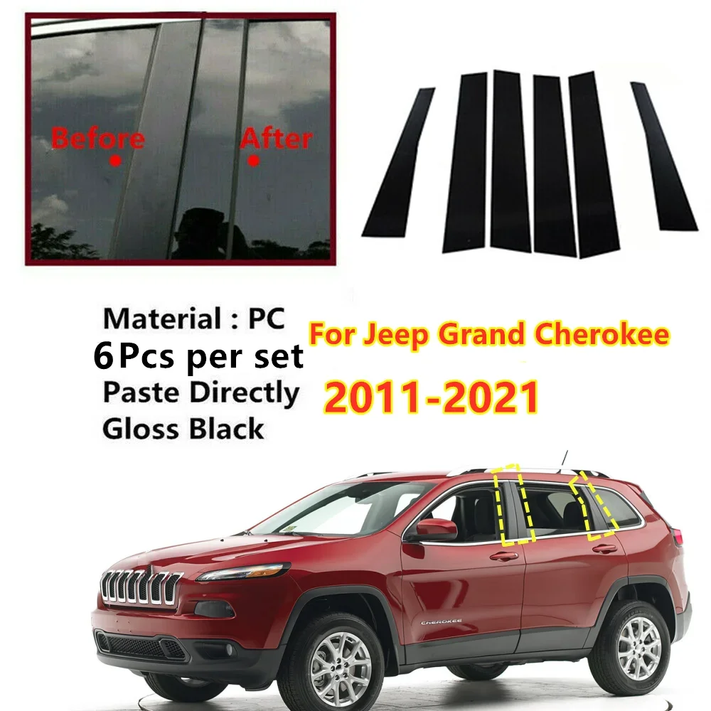 6Pcs Door Window Trim Cover Pillar Post Black For Jeep Grand Cherokee 2011-2021