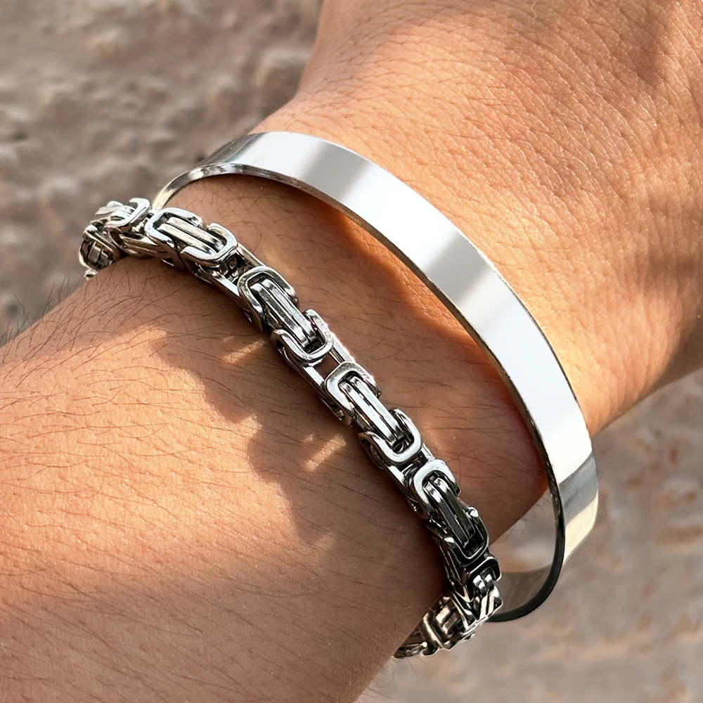 

DGIDDK Stainless Steel Men's Bracelet Simple Non Fade Opening Adjustable Bracelet Bracelet Set Women's Fashion Hip Hop Jewelry