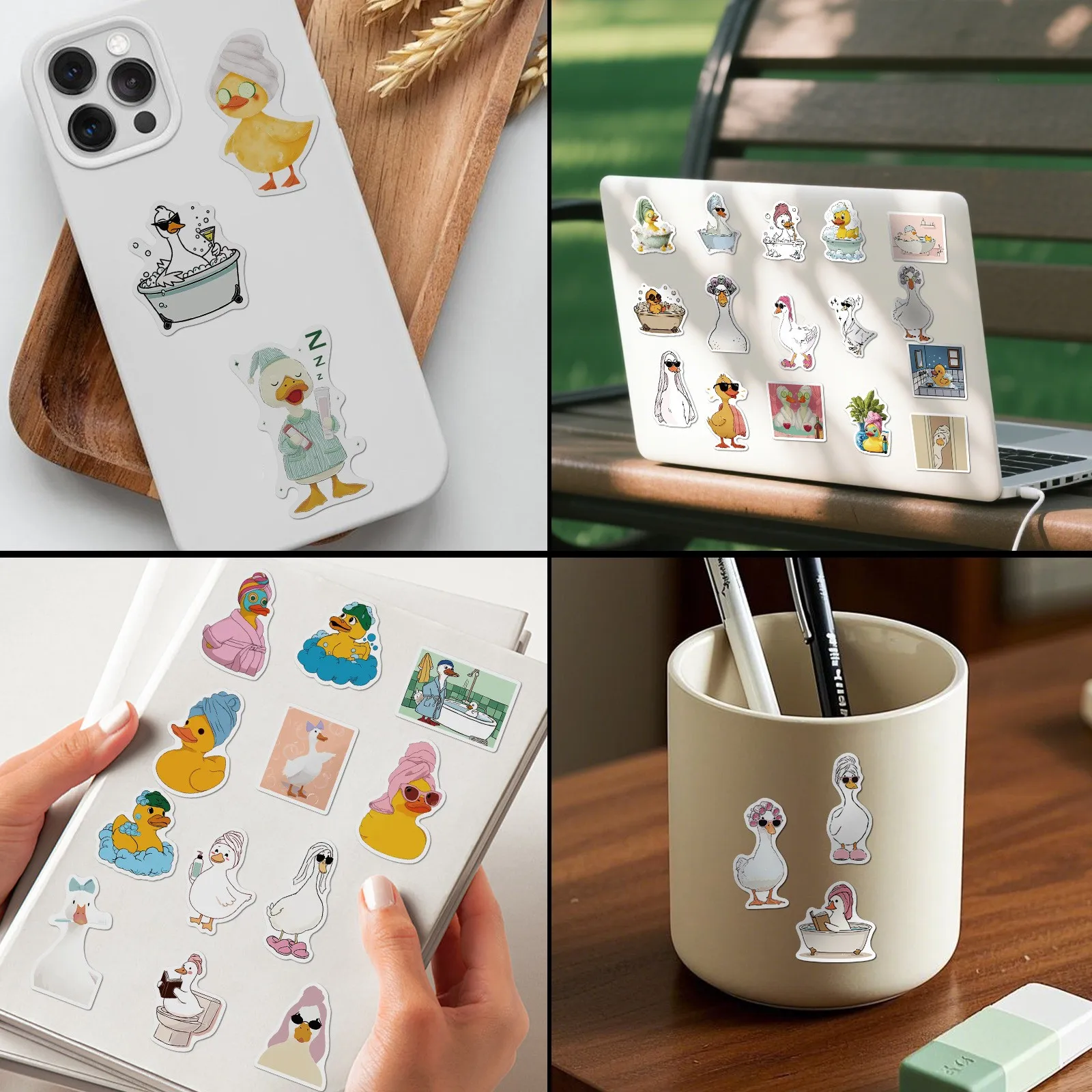 54pcs Funny Bathing Duck Stickers Stickers Pack  Self-Adhesive Decals For Laptop Scrapbook Phone Guitar Graffiti Stickers