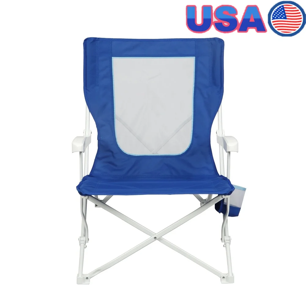 

Folding Beach Chair with Mesh Back and Cup Holder Lightweight Portable Outdoor Seating Compact Storage Carry Bag Eco-Friendly