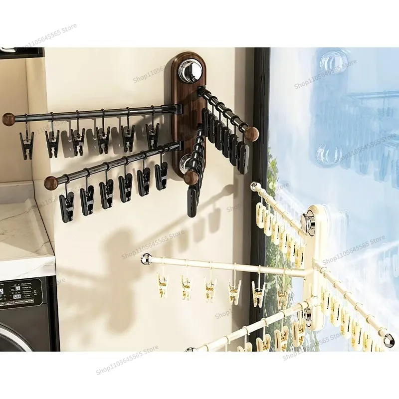 For Suction Cup Socks Drying Rack, Foldable Rotating Balcony, No Punching, Multiple Clips