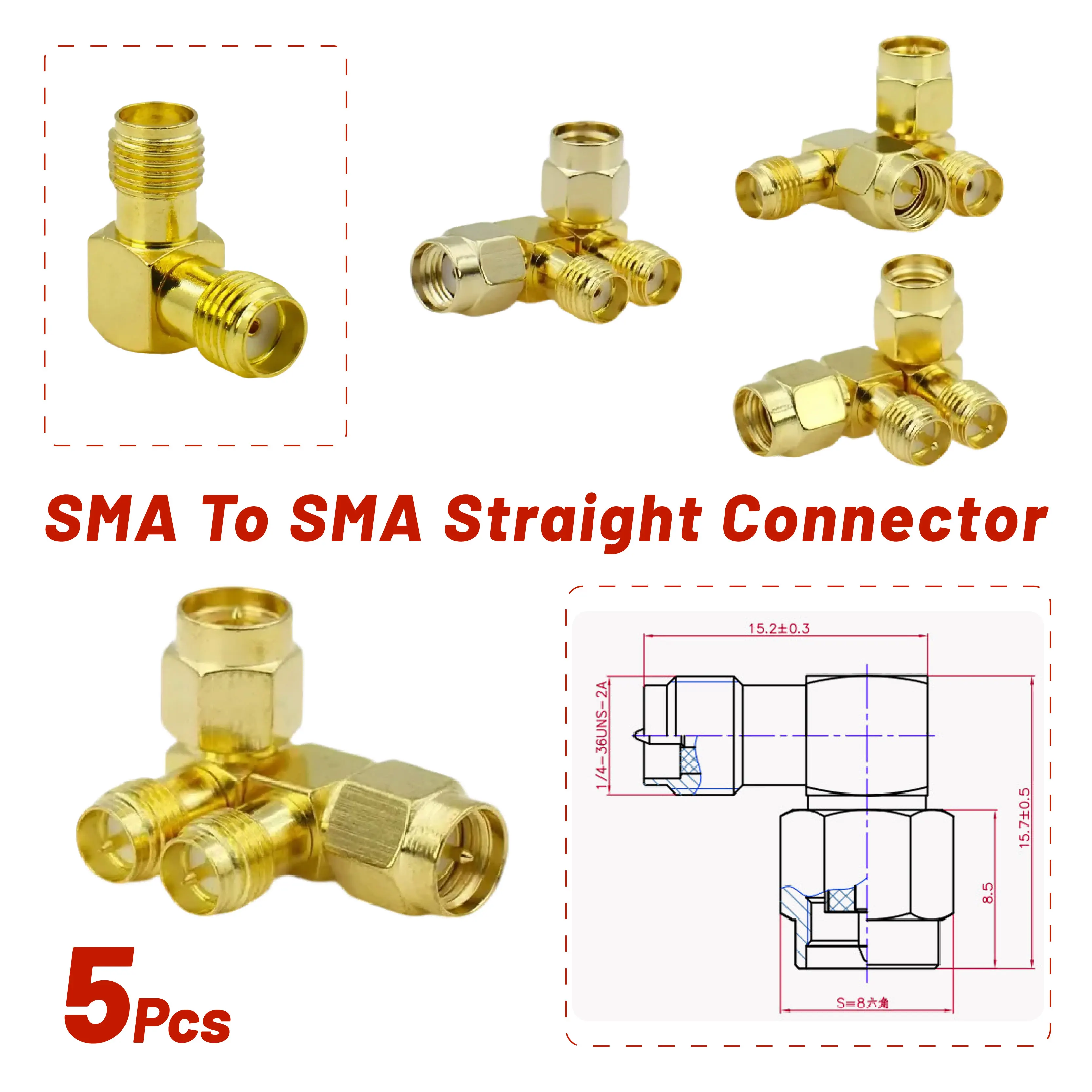 

90-градусный прямоугольный адаптер SMA «папа-мама» позолоченный RF-коаксиальный разъем