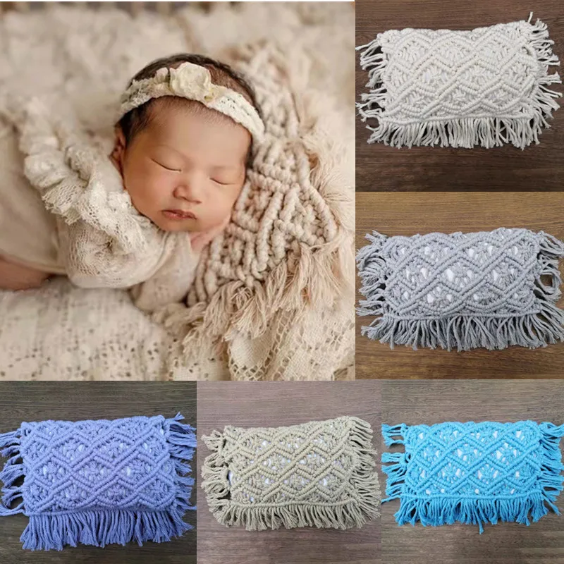 Newborn Photography Props Baby Mini Posing Pillow Cotton Hand Woven Tassel Crochet Pillow for Baby Boys Girls Photo Studio Props