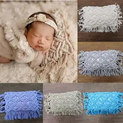 Newborn Photography Props Baby Mini Posing Pillow Cotton Hand Woven Tassel Crochet Pillow for Baby Boys Girls Photo Studio Props