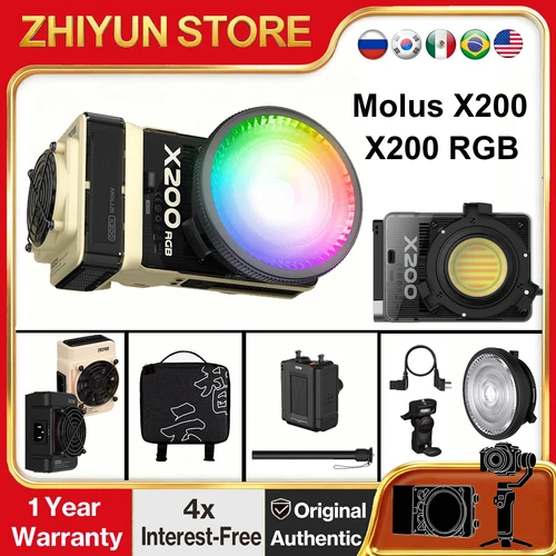 Imagen 1 del producto ZHIYUN MOLUS X200 RGB X200 bicolor 200W COB luz LED para vídeo montaje Bowens Control por aplicación para transmisión en vivo Vlog tiro al aire libre