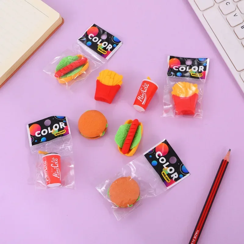 4-24Pcs Mini Cute Burger Eraser Children Toy Birthday Party Favors Baby Shower Pinata Filler Reward school Stationery Gift Pack