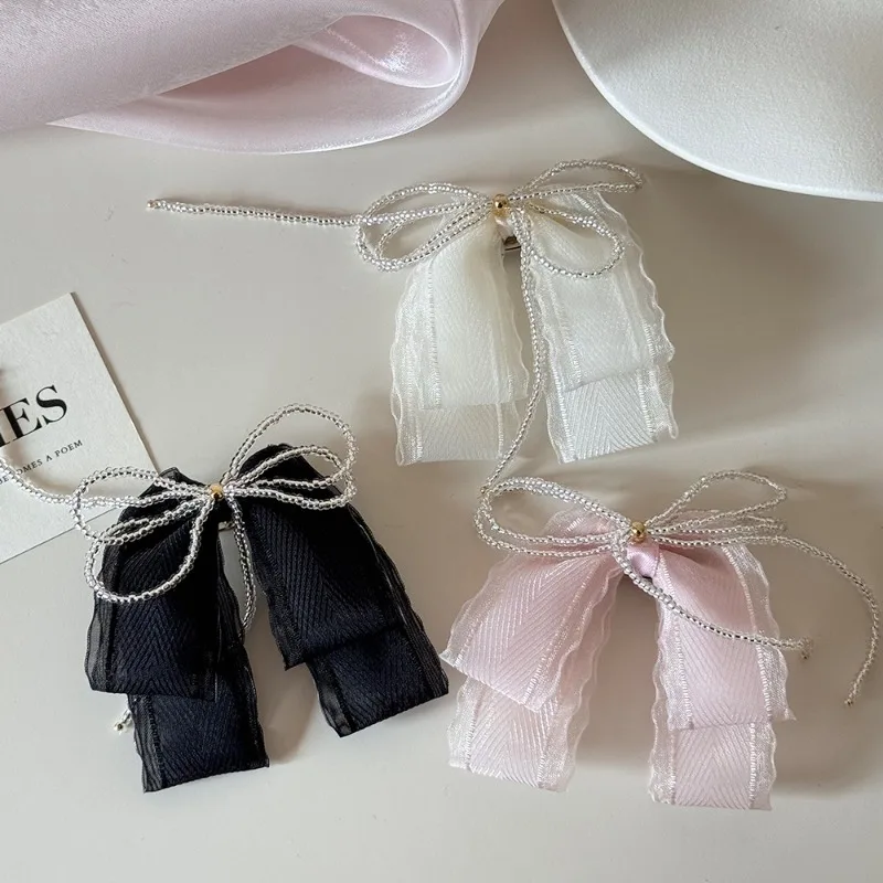 

Заколка-краб для волос с сетчатым бантом, милый вертикальный зажим для хвоста, универсальный повседневный аксессуар для волос, милый зажим для боковых прядей